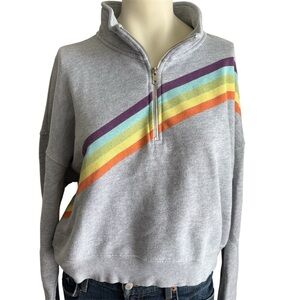 Wild fox Gray Quarter-Zip Sweater with Rainbow Stripes